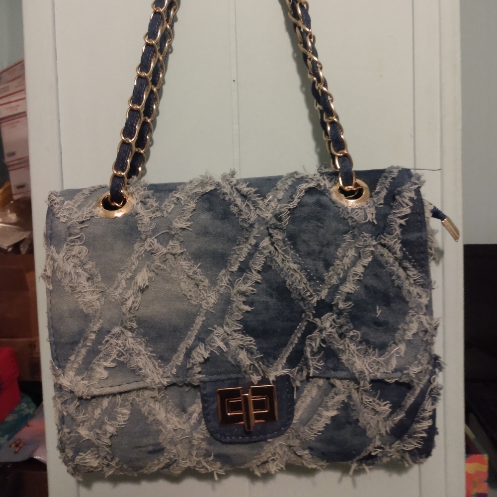 SOLD-Frayed Denim Handbag
